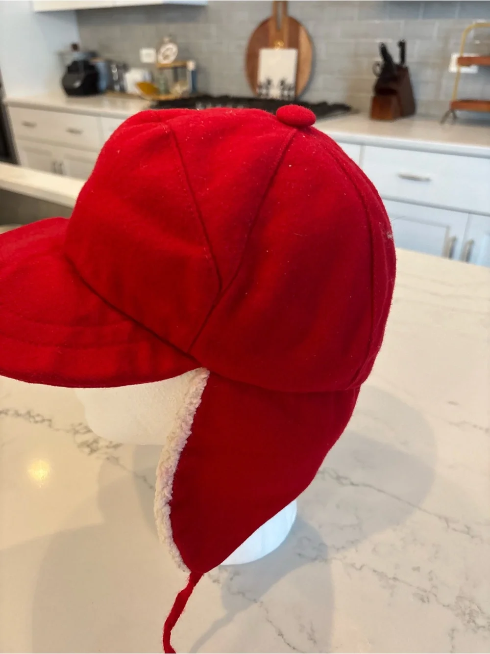 Vintage Red Sherpa-Lined Earflap Hat